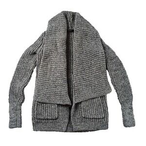 J.Crew Women Shawl Collar Chunky Knit Open Cardigan Gray Cotton Pocket Sweater *